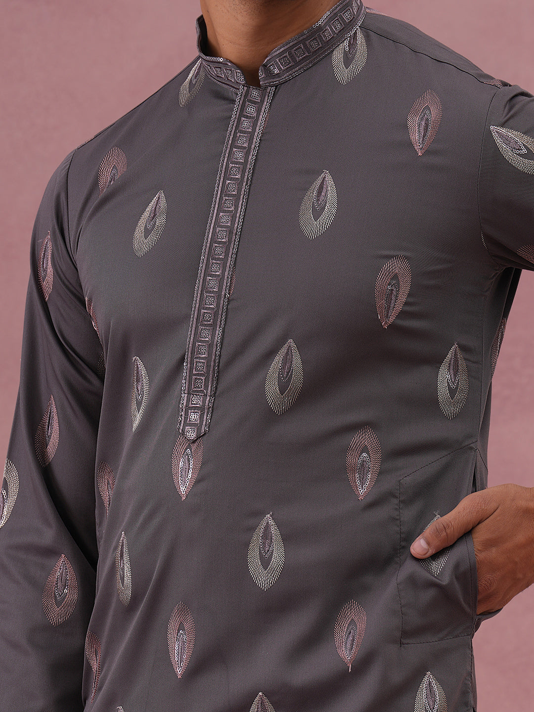 Festive Silk Blend Embroidered Kurta Set