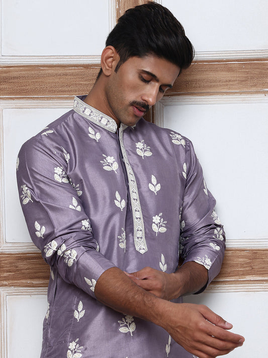 Men S Embroidered Silk Blend Kurta Pyjama