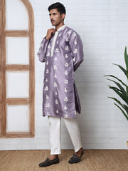 Men S Embroidered Silk Blend Kurta Pyjama