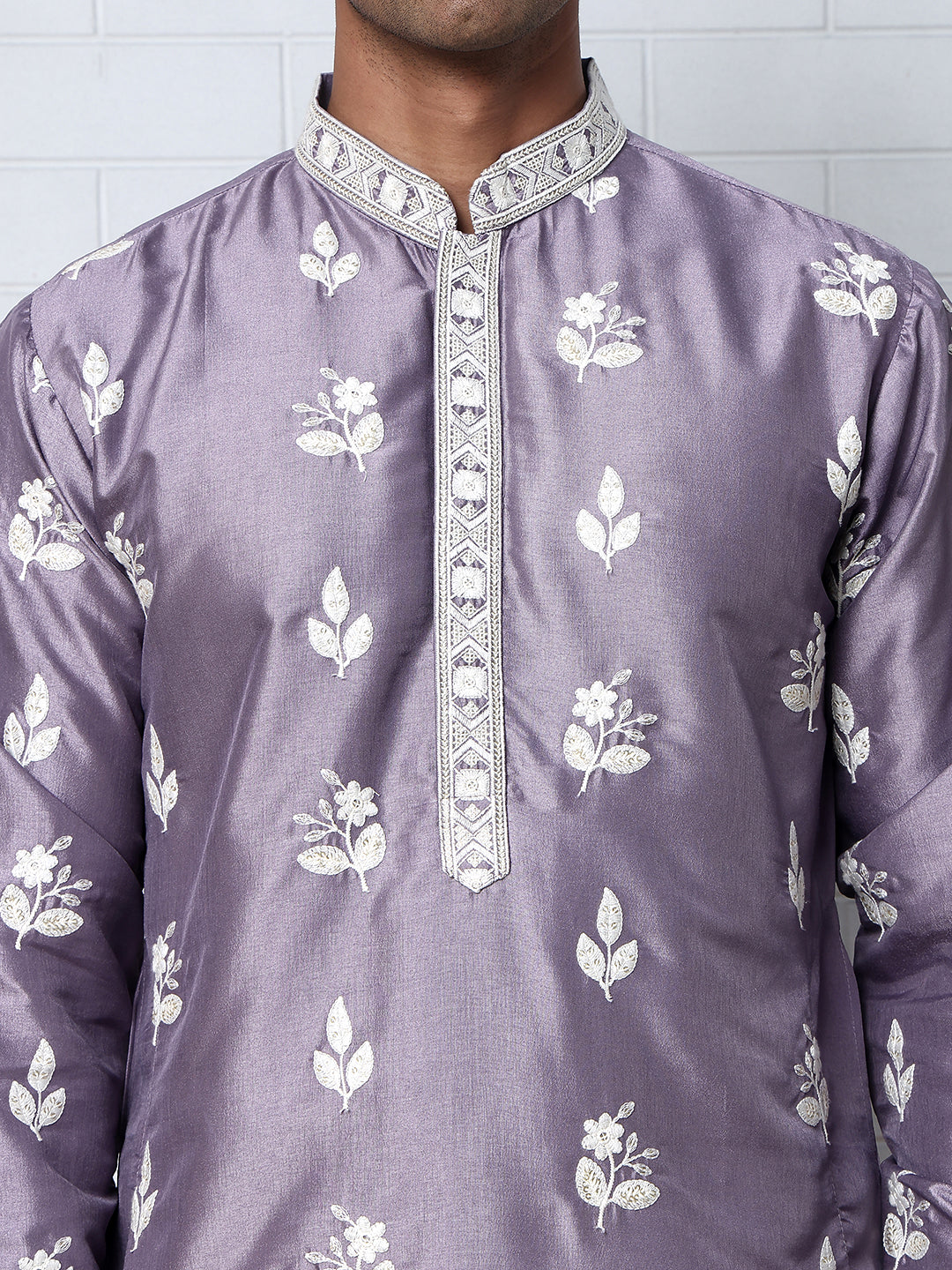 Men S Embroidered Silk Blend Kurta Pyjama