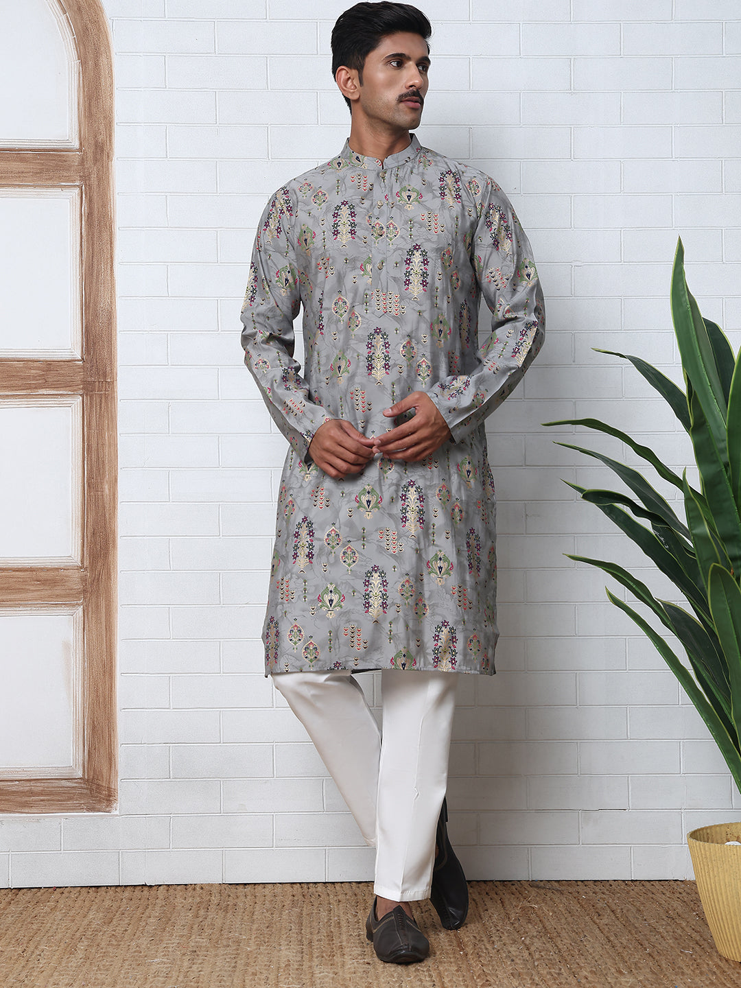 Traditional Foil Printed Kurta Pyjama For Men