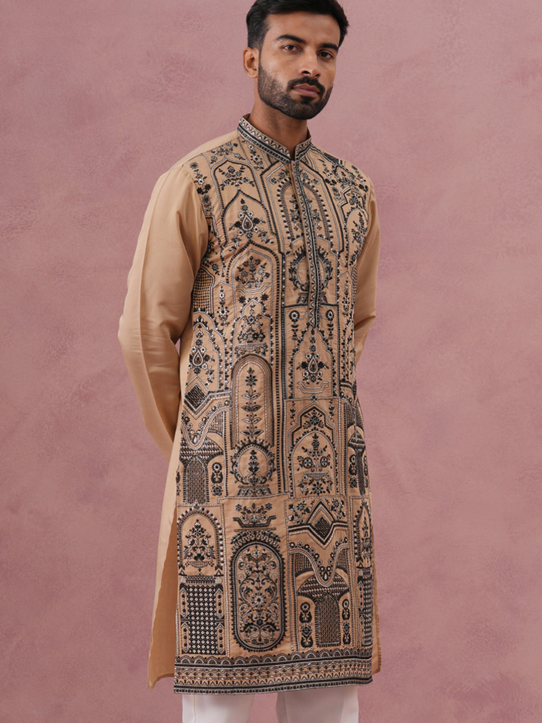 Men S Silk Blend Embroidered Kurta Pyjama Set