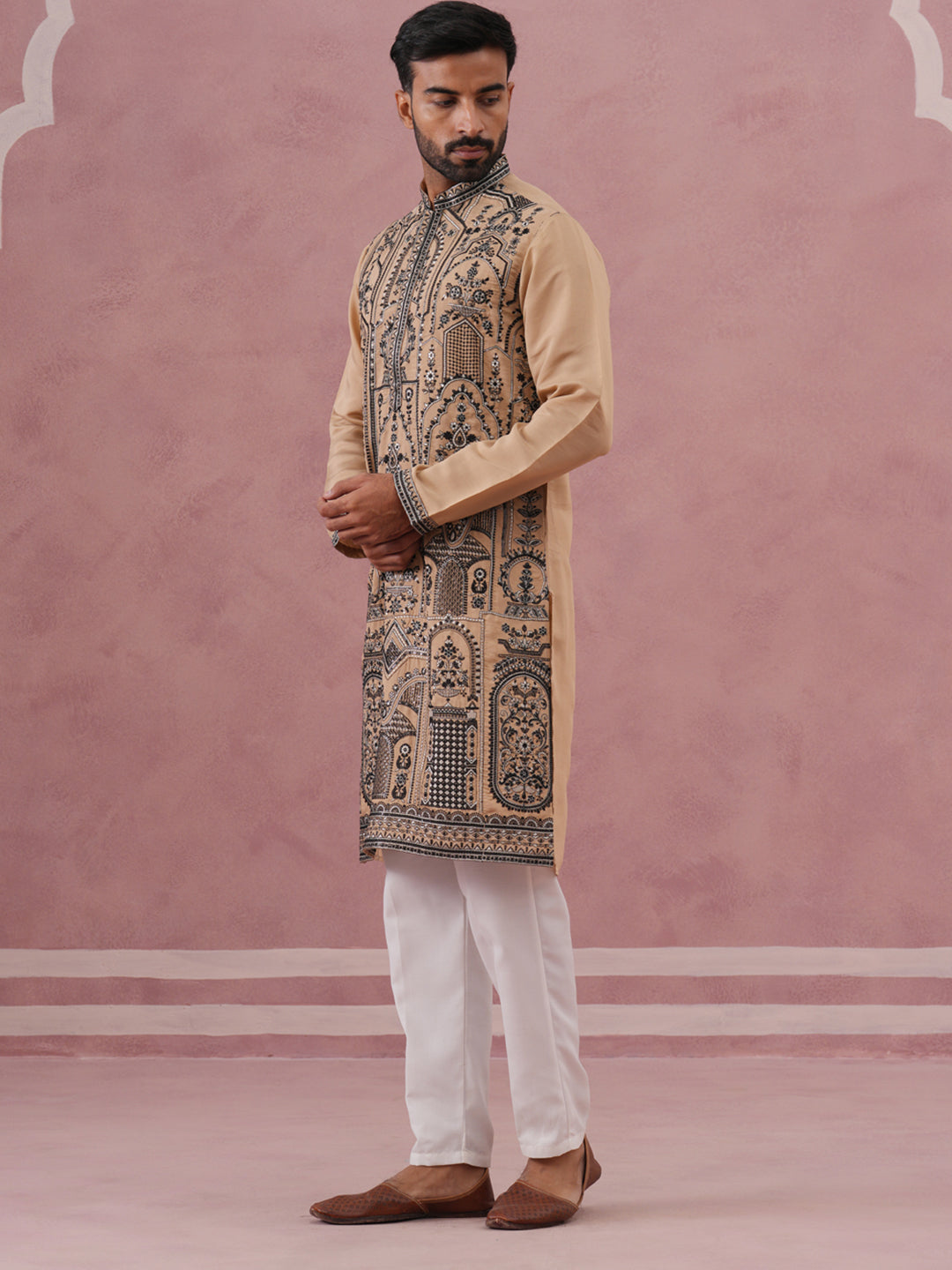 Men S Silk Blend Embroidered Kurta Pyjama Set