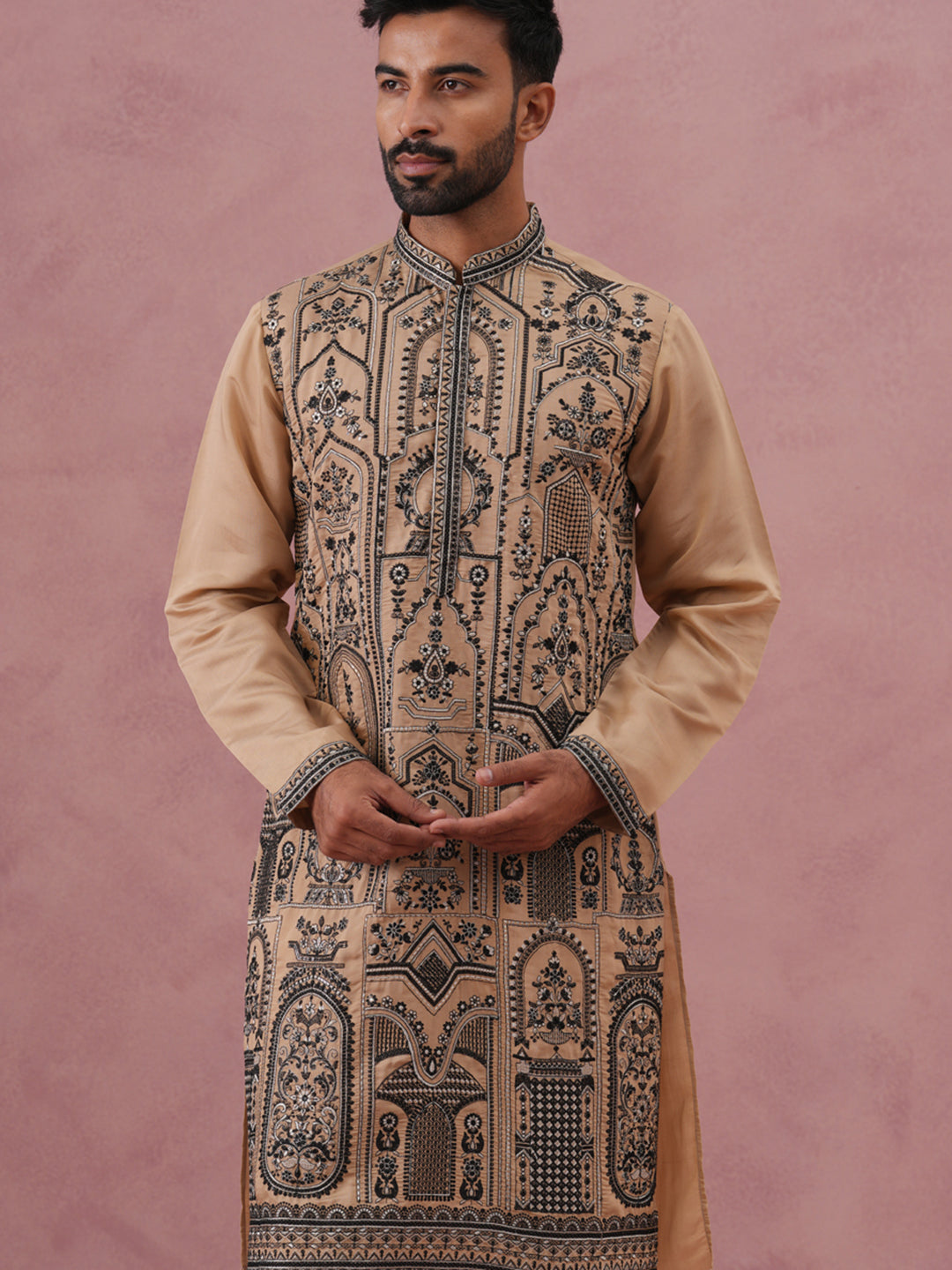 Men S Silk Blend Embroidered Kurta Pyjama Set