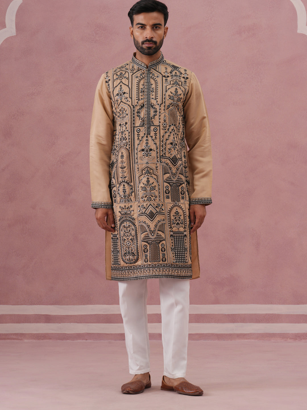 Men S Silk Blend Embroidered Kurta Pyjama Set