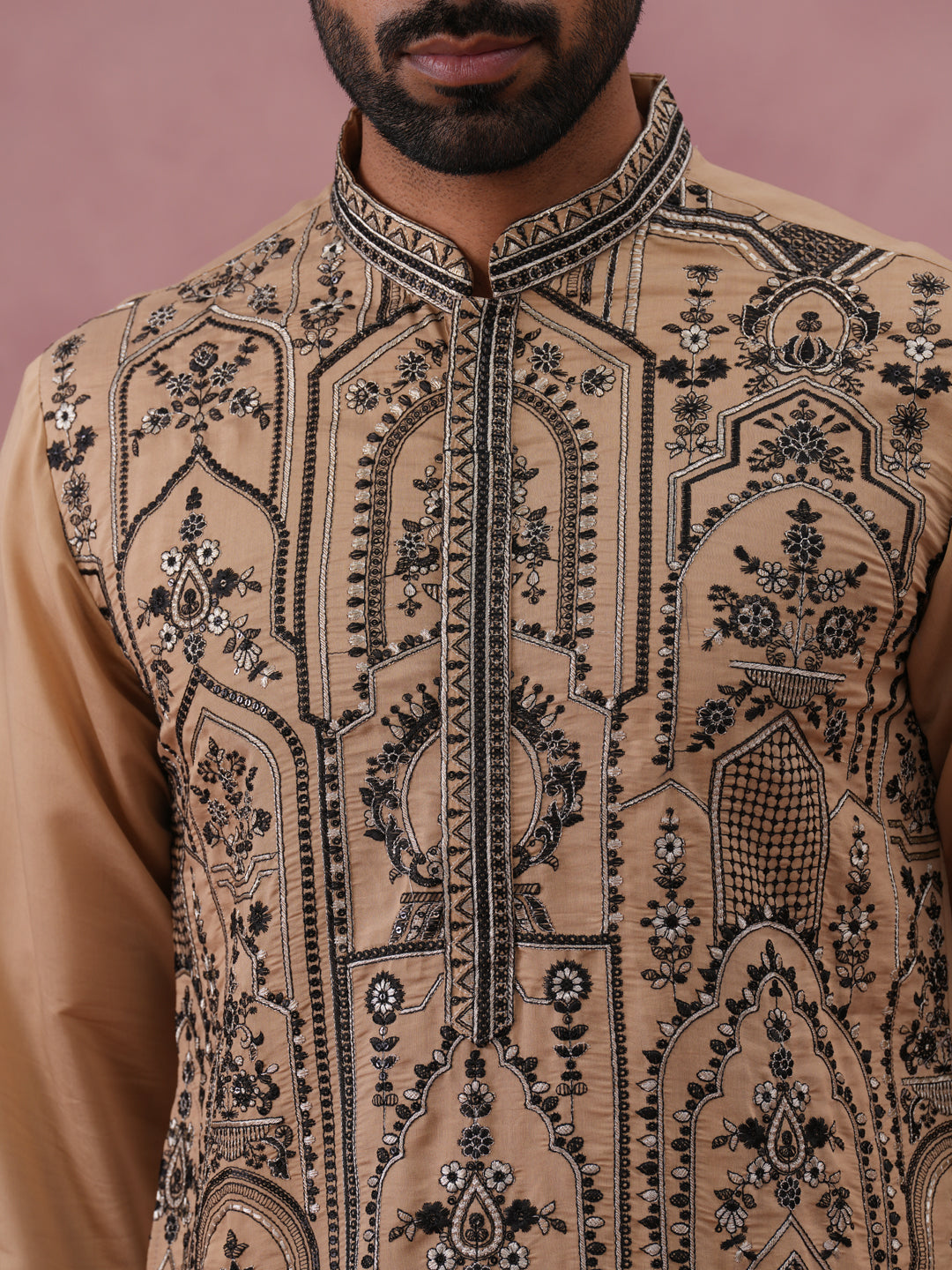 Men S Silk Blend Embroidered Kurta Pyjama Set