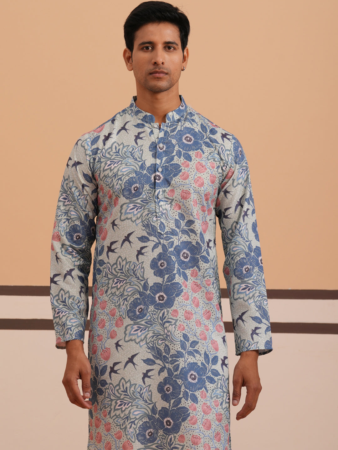 Men S Printed Cotton Blend Kurta Pyjama