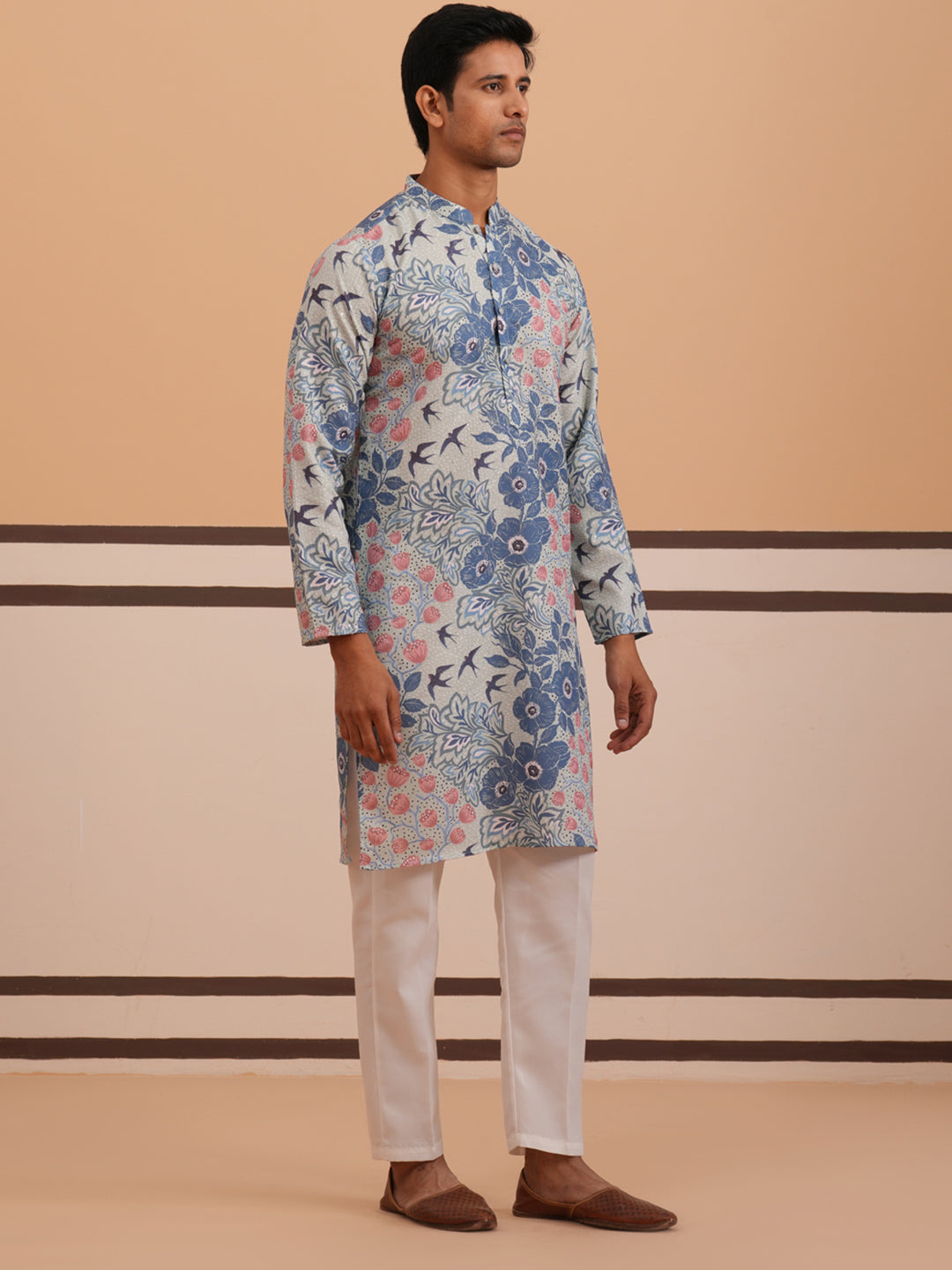 Men S Printed Cotton Blend Kurta Pyjama