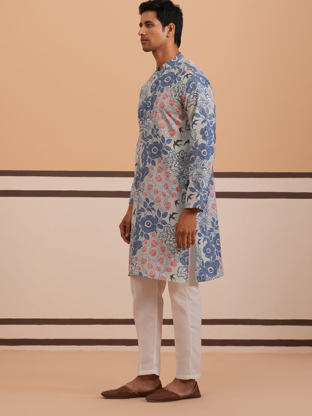 Men S Printed Cotton Blend Kurta Pyjama