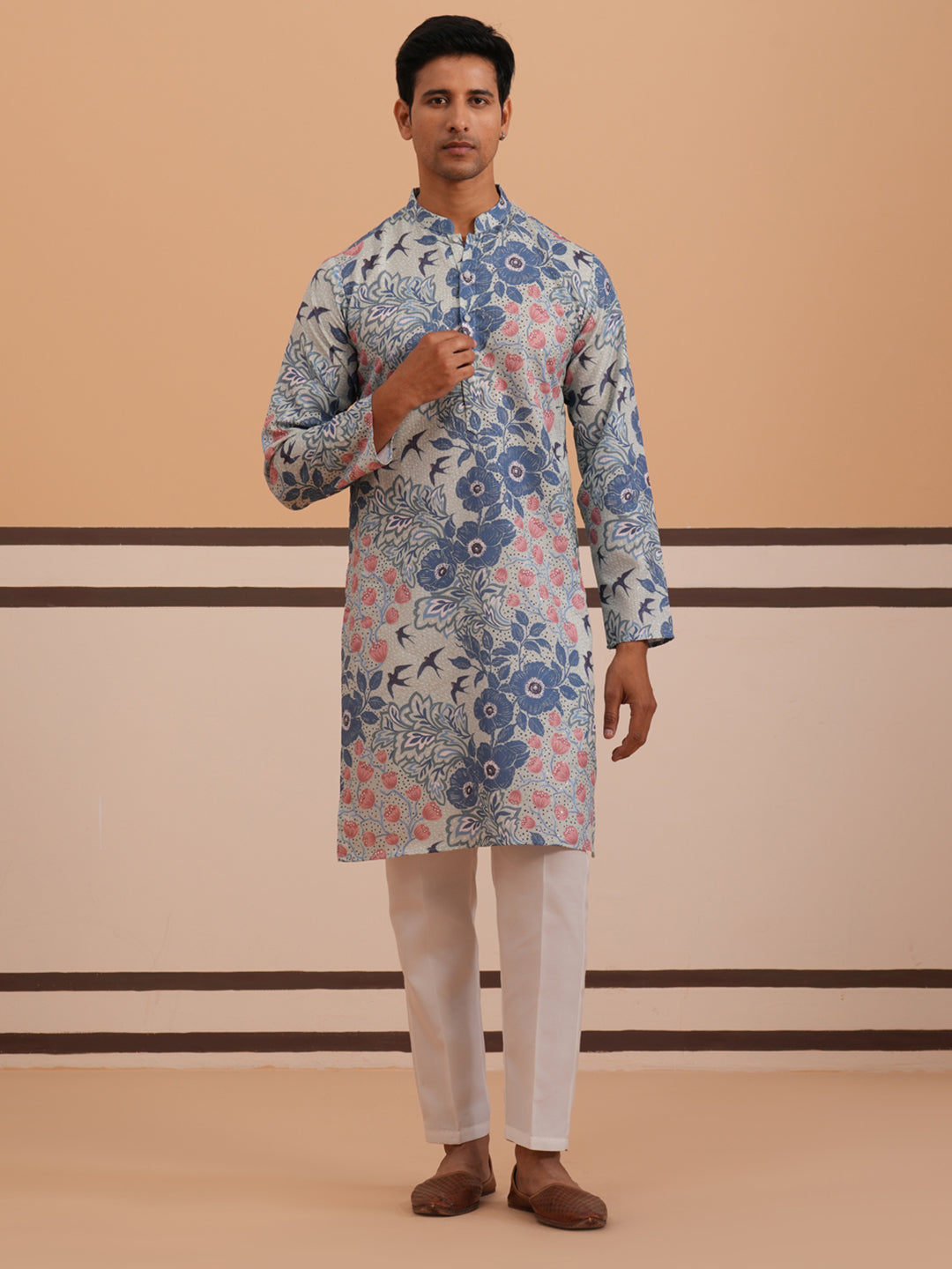 Men S Printed Cotton Blend Kurta Pyjama