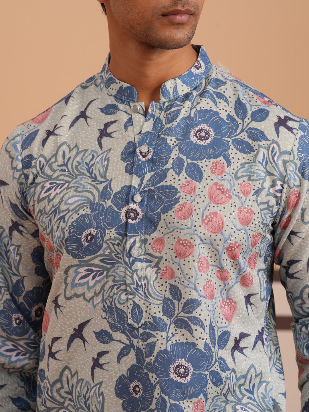 Men S Printed Cotton Blend Kurta Pyjama