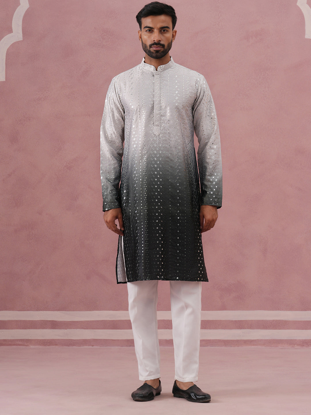 Ombre Silk Blend Kurta Pyjama Set With Sequin Work