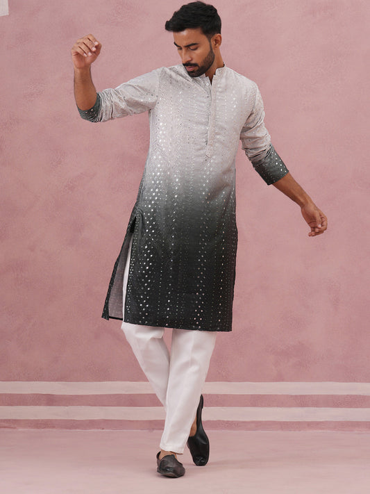 Ombre Silk Blend Kurta Pyjama Set With Sequin Work