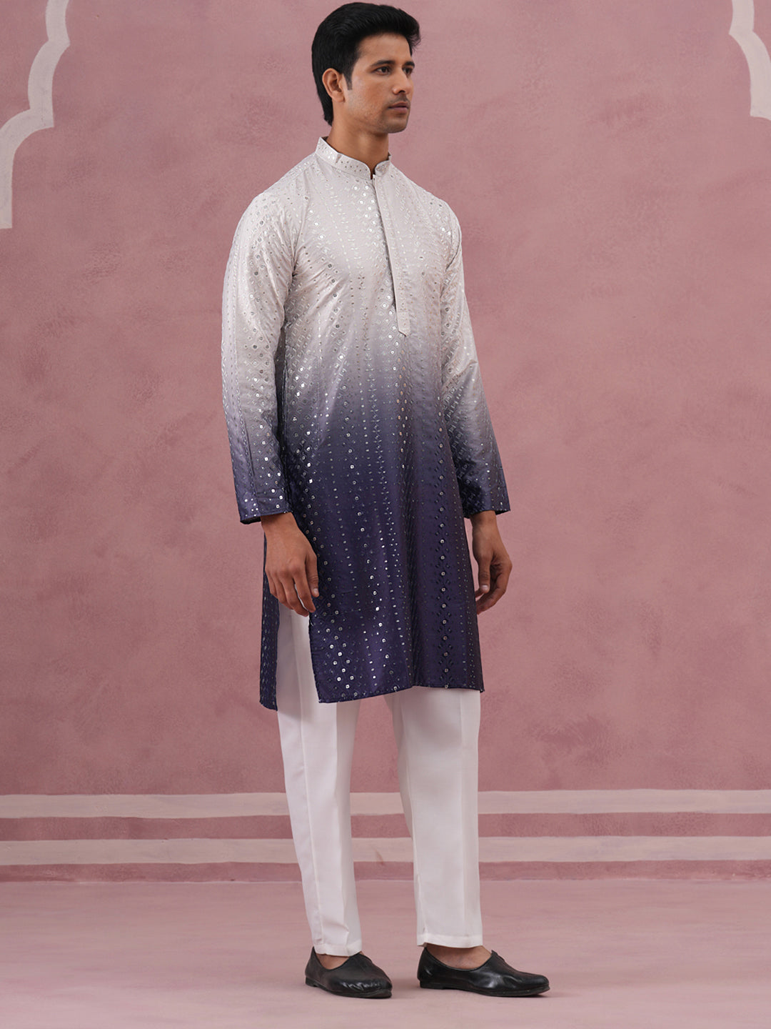 Ombre Silk Blend Kurta Pyjama Set With Sequin Work