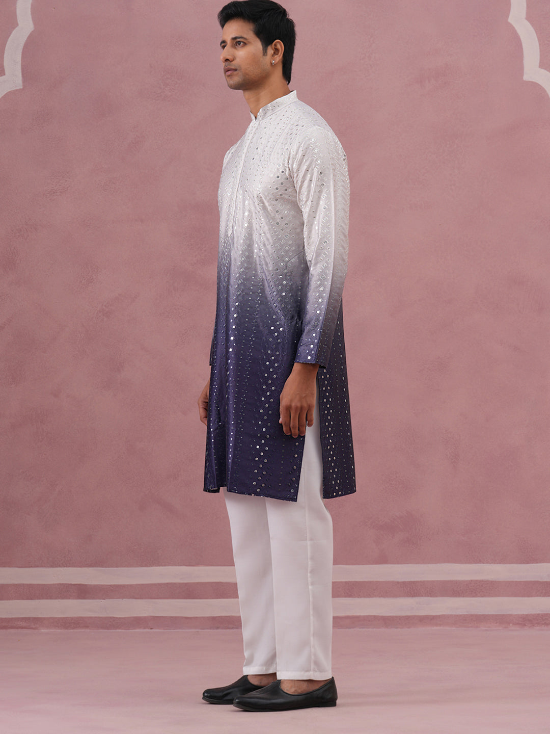 Ombre Silk Blend Kurta Pyjama Set With Sequin Work