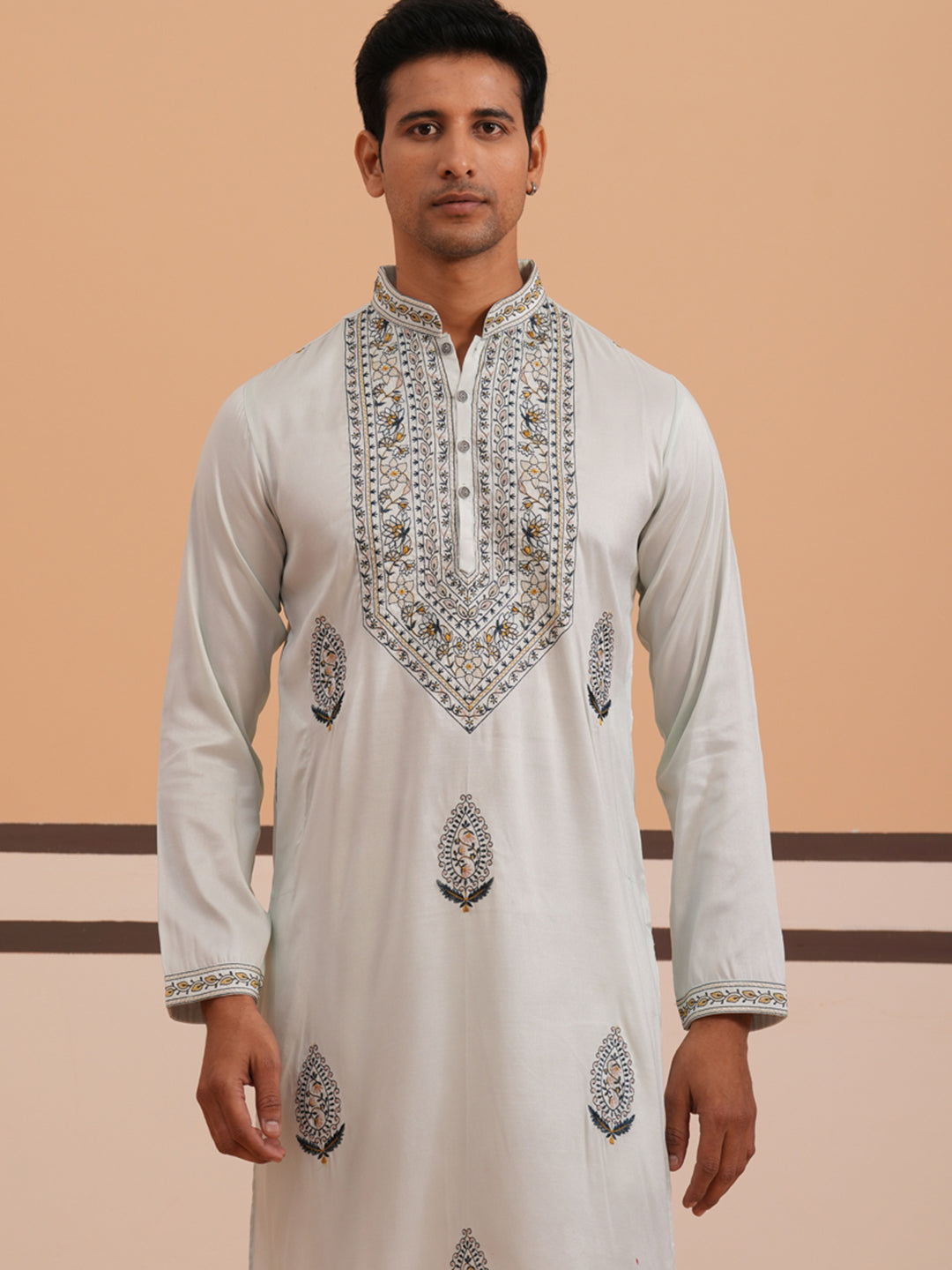 Traditional Embroidered Silk Blend Kurta Set