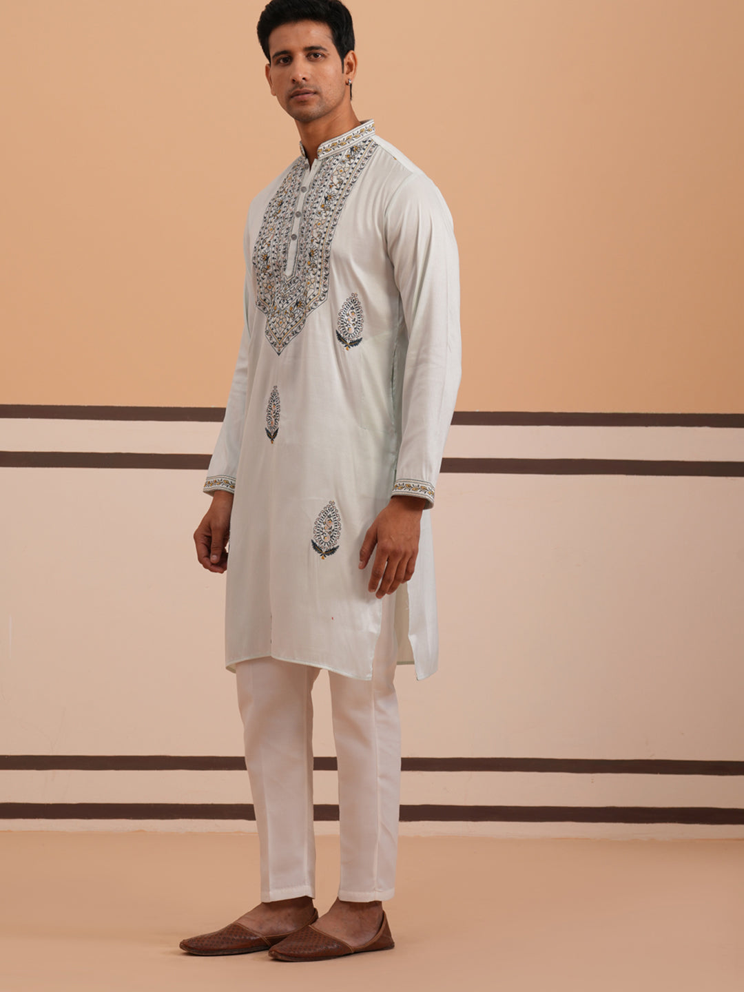 Traditional Embroidered Silk Blend Kurta Set