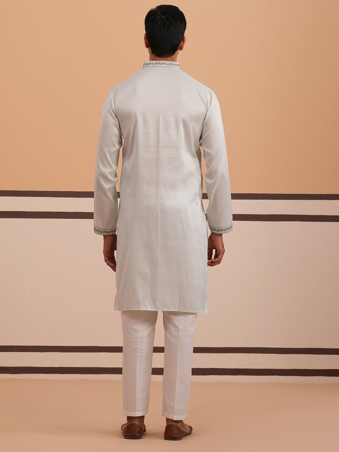Traditional Embroidered Silk Blend Kurta Set