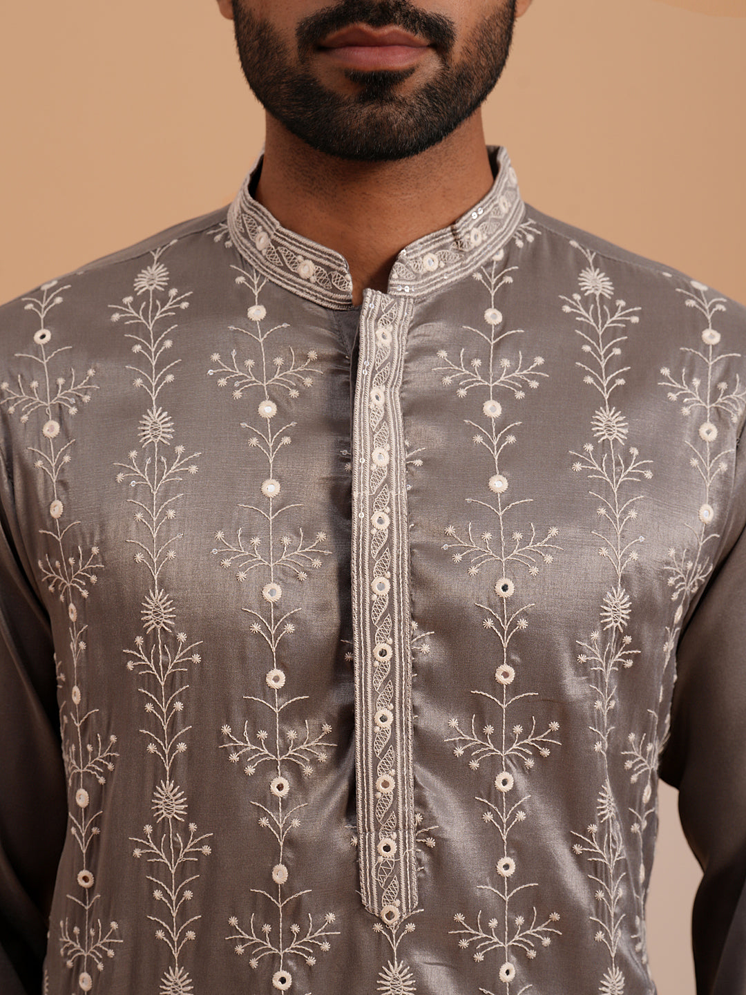 Festive Silk Blend Kurta Pyjama With Sequins Work