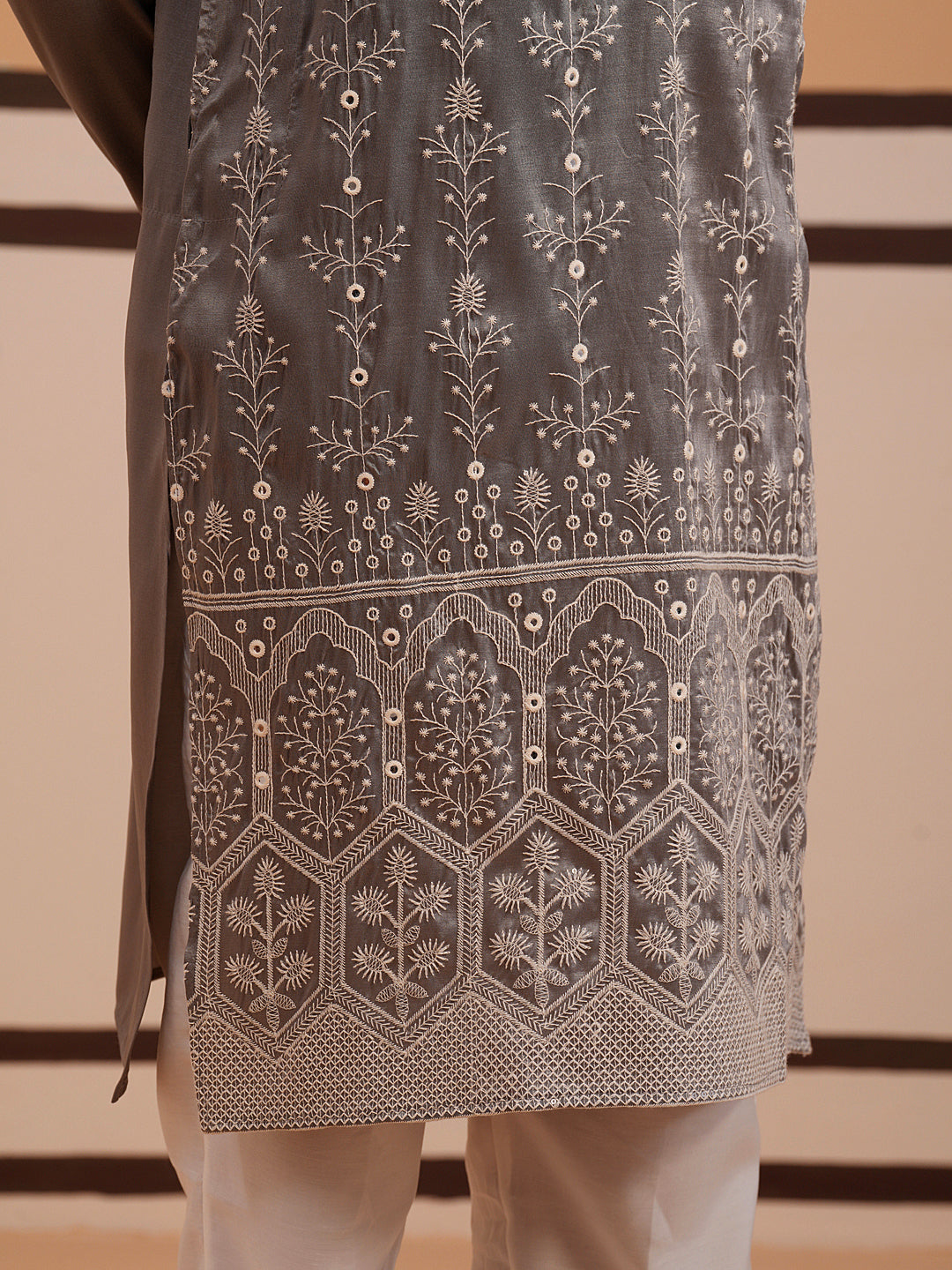 Festive Silk Blend Kurta Pyjama With Sequins Work