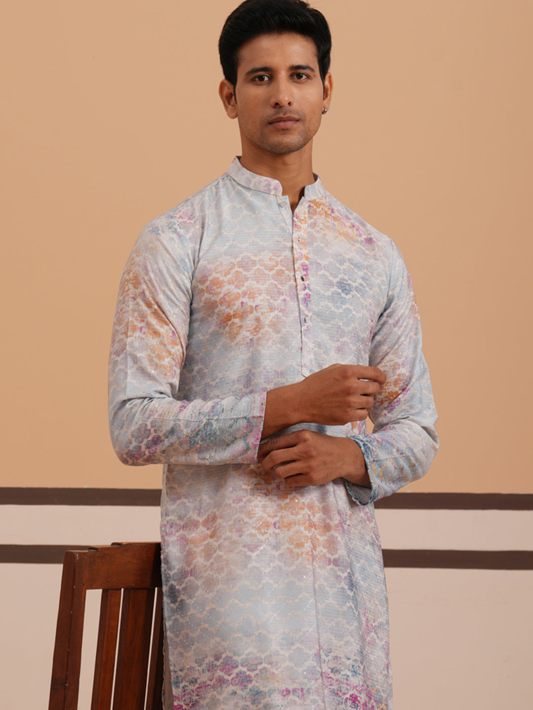 Abstract Printed Embroidered Kurta Pyjama