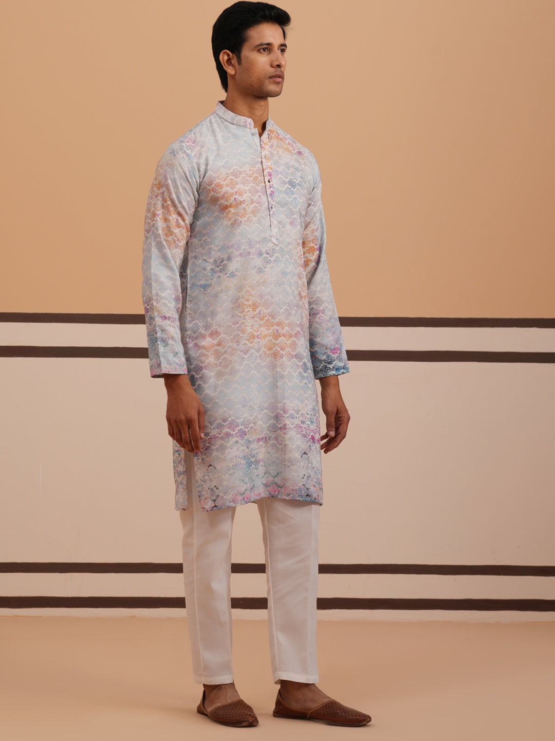 abstract printed embroidered kurta pyjama