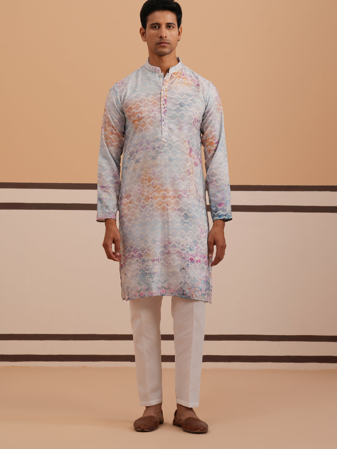 Abstract Printed Embroidered Kurta Pyjama
