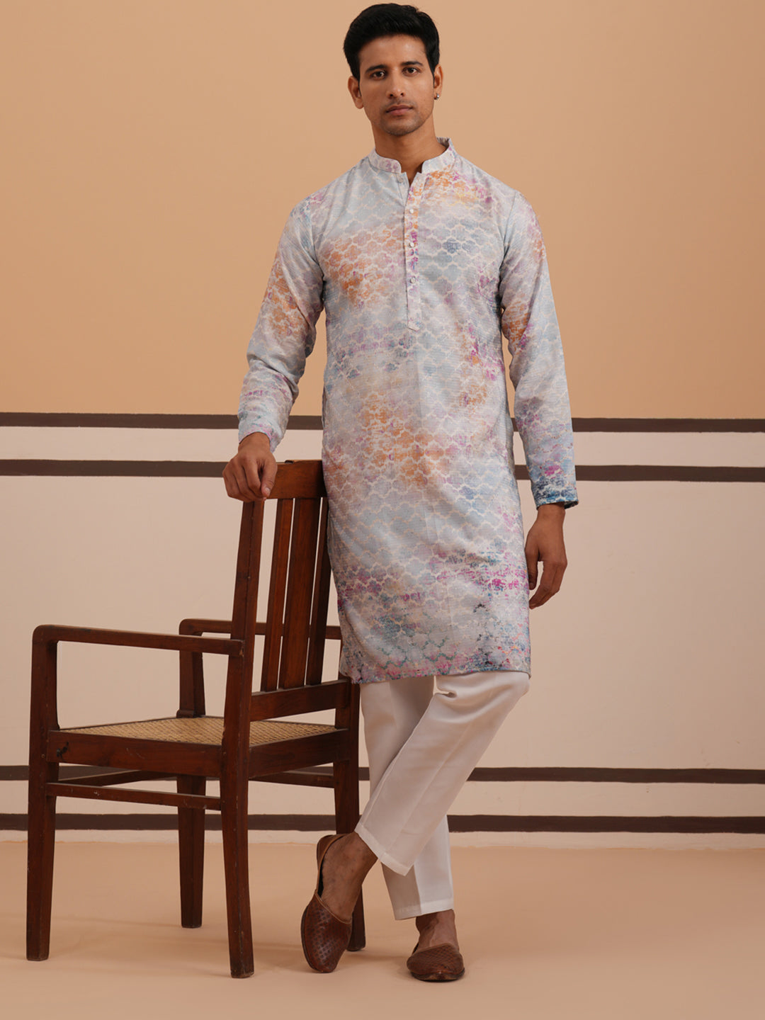Abstract Printed Embroidered Kurta Pyjama