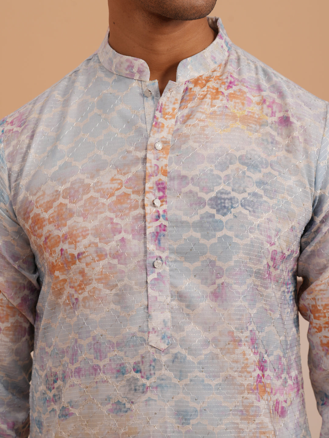 Abstract Printed Embroidered Kurta Pyjama