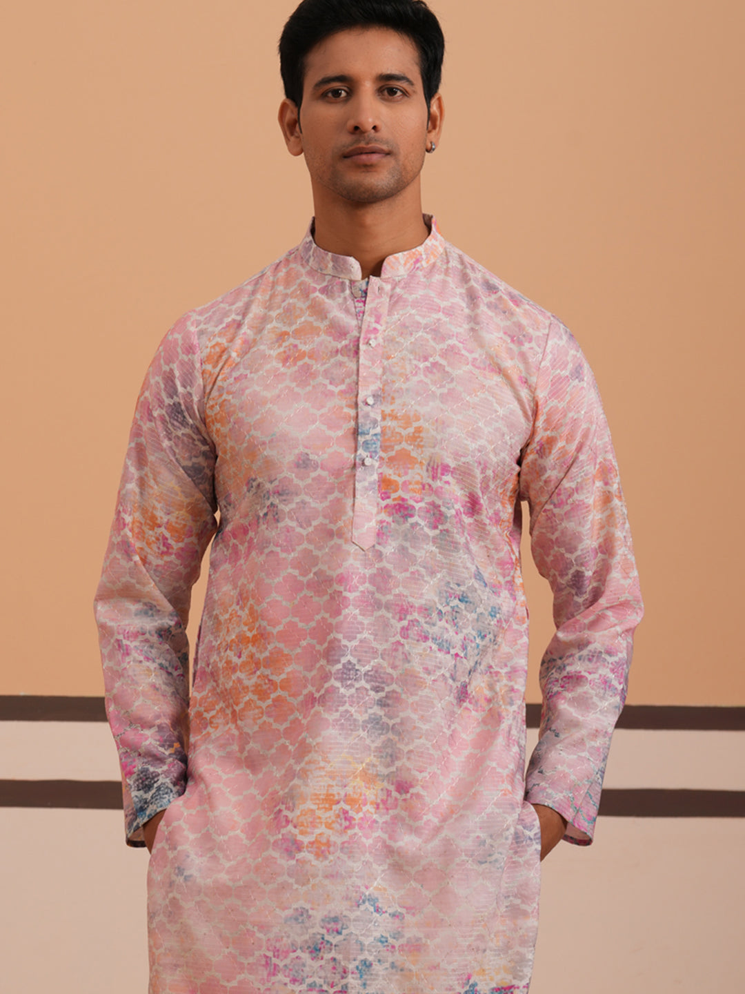 Abstract Printed Embroidered Kurta Pyjama
