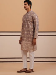 Embroidered Cotton Blend Kurta Pyjama With Paisley Design