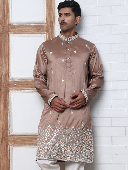 Traditional Silk Blend Kurta Pyjama With Embroidery