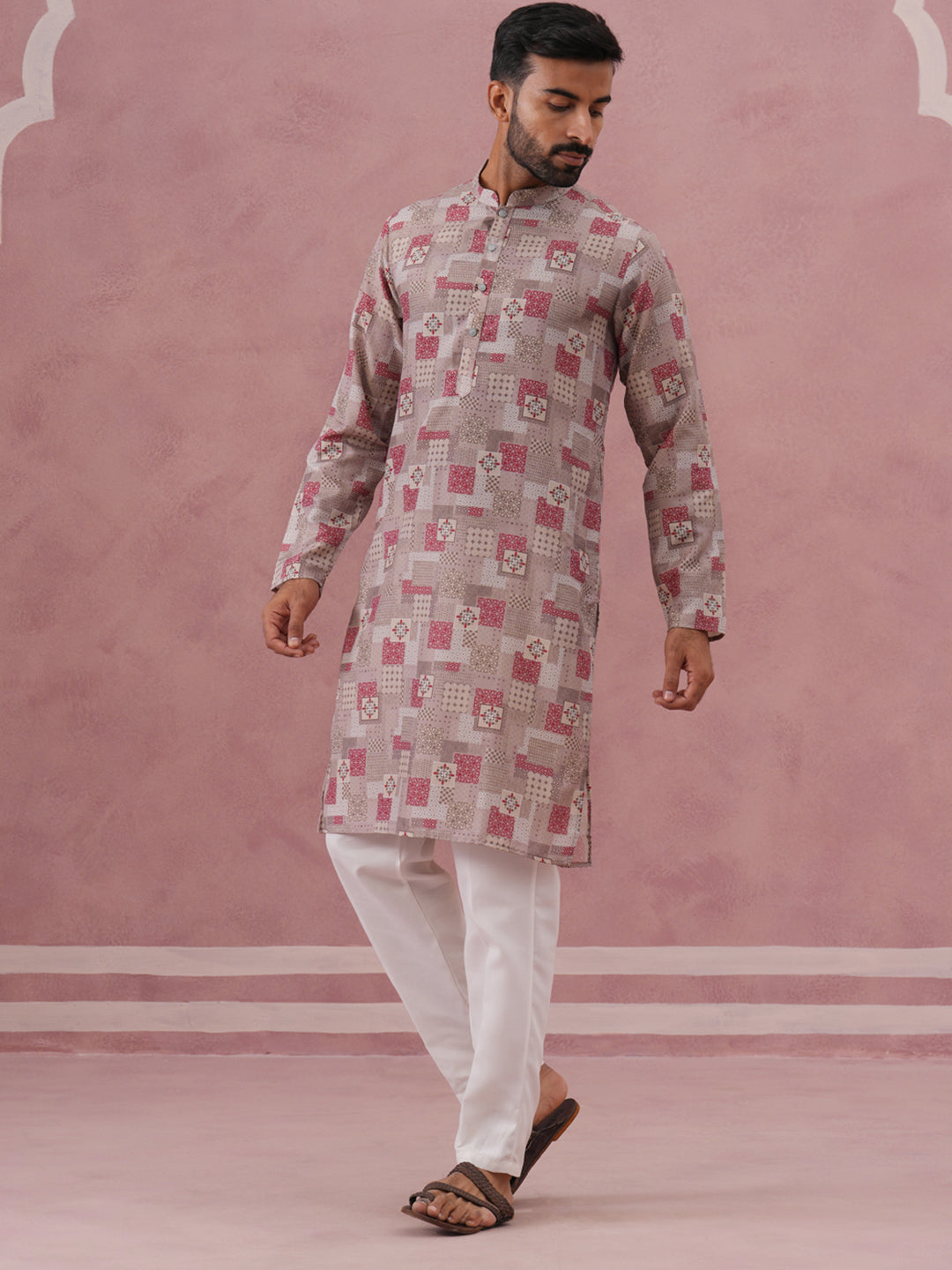 Abstract Printed Cotton Blend Kurta Pyjama