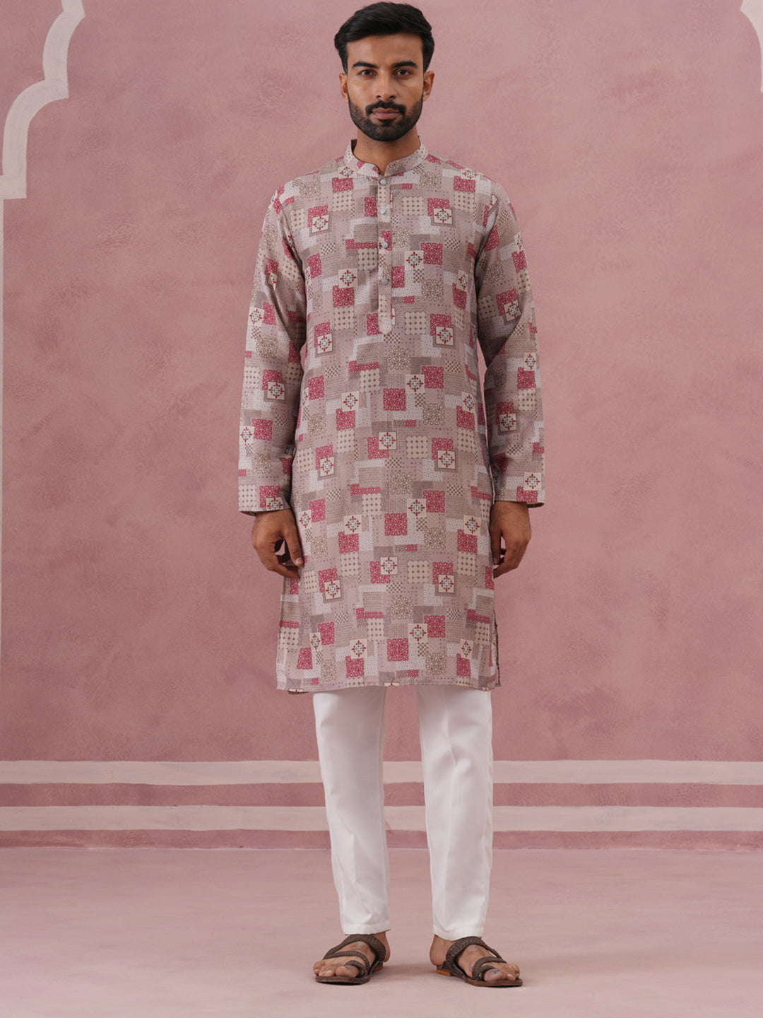 Abstract Printed Cotton Blend Kurta Pyjama