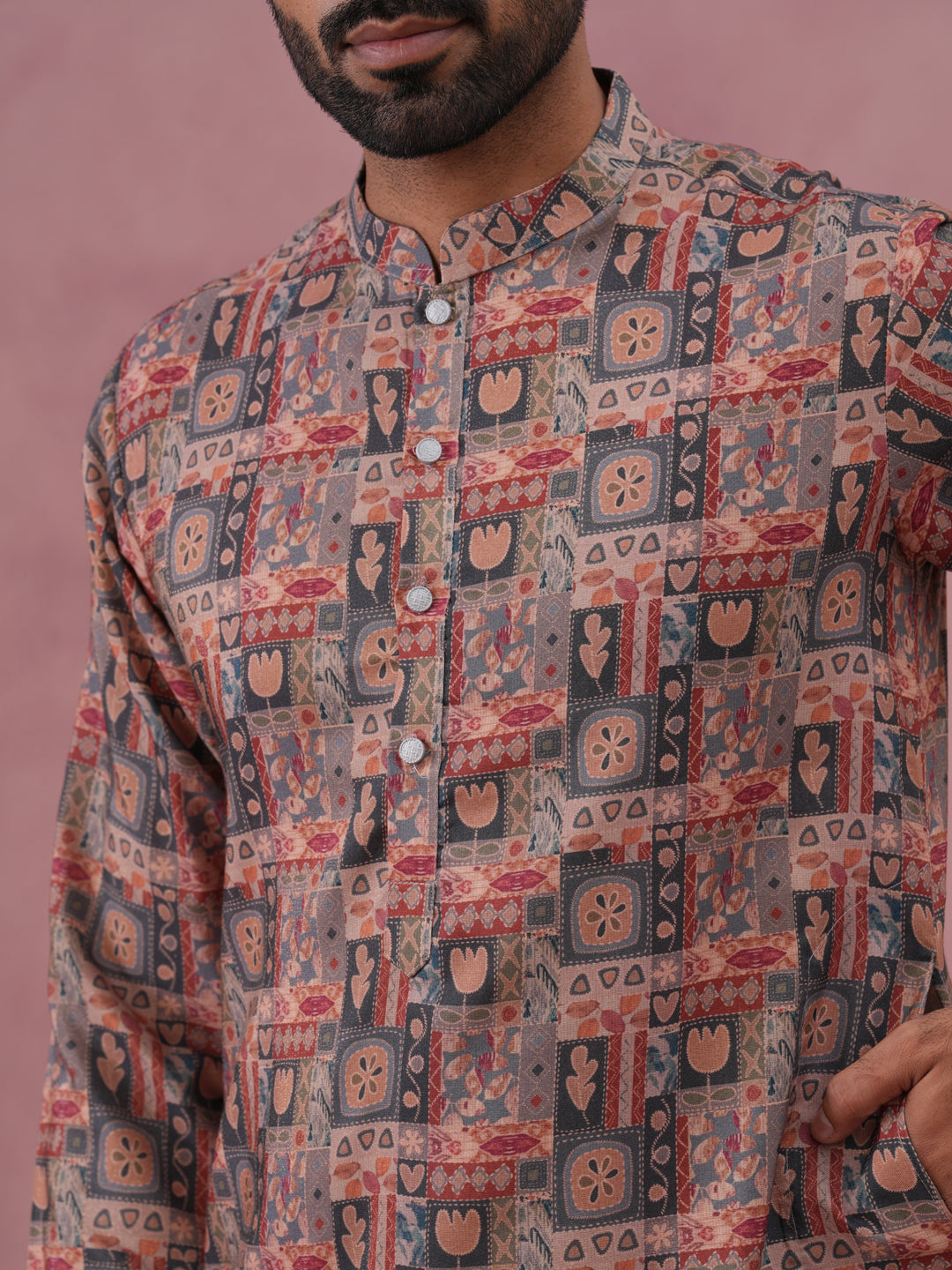 Abstract Printed Cotton Blend Kurta Pyjama