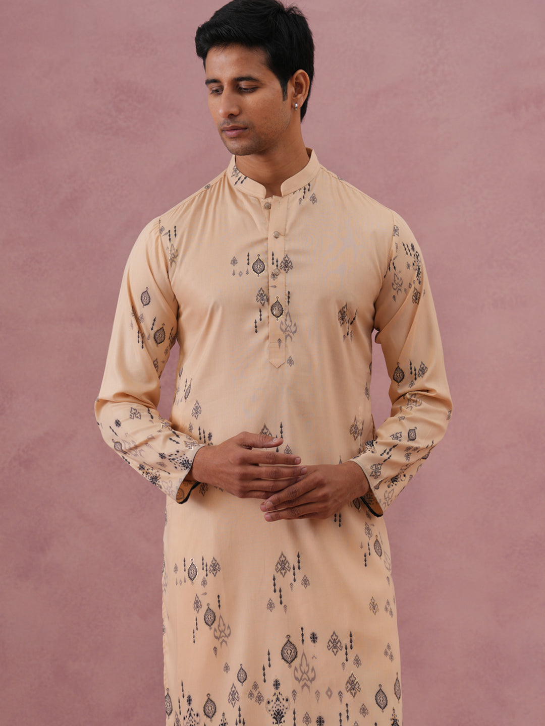 Mens Foil Printed Festive Kurta Pyjama Set
