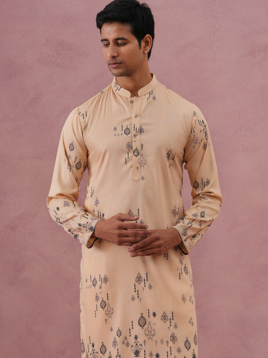 Mens Foil Printed Festive Kurta Pyjama Set