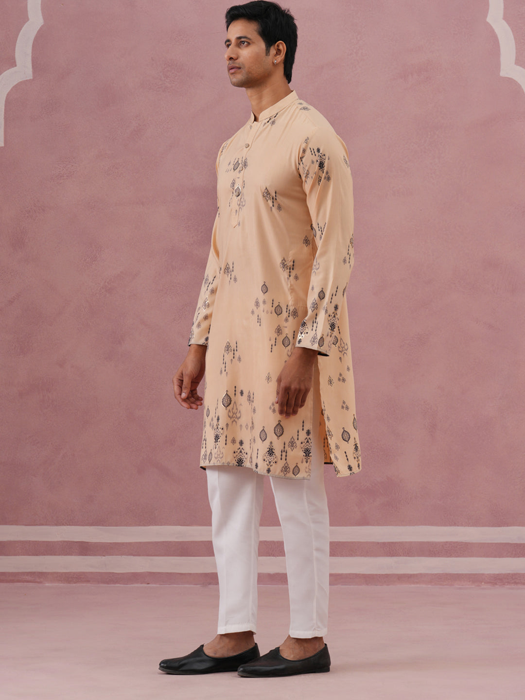Mens Foil Printed Festive Kurta Pyjama Set