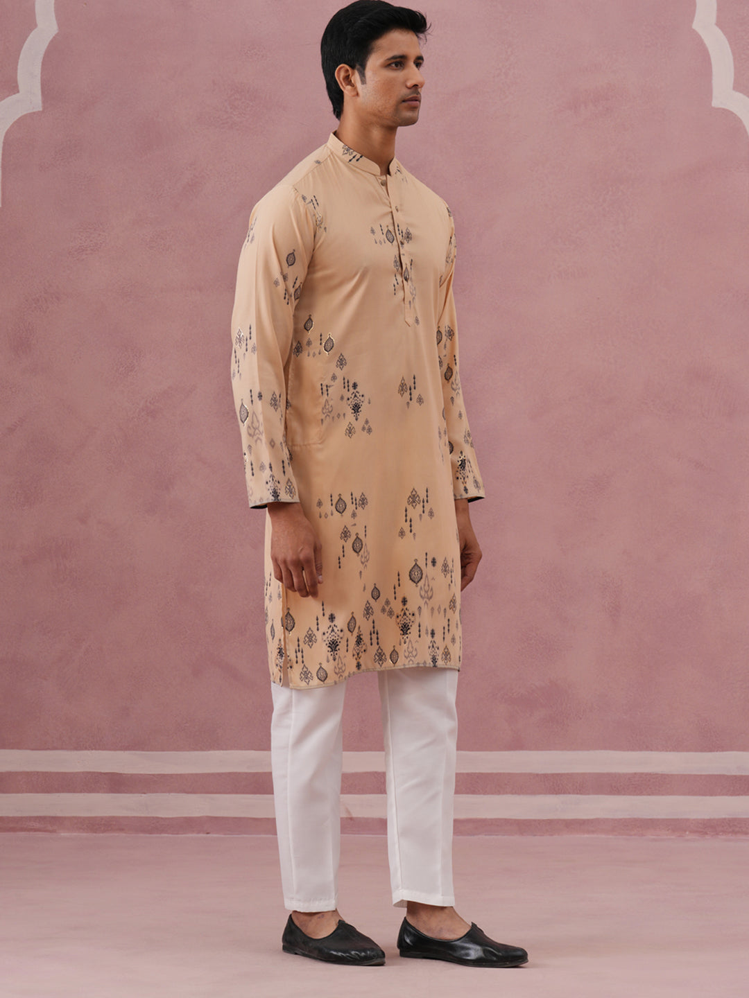 Mens Foil Printed Festive Kurta Pyjama Set
