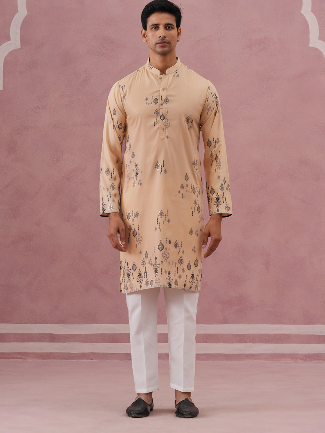 Mens Foil Printed Festive Kurta Pyjama Set