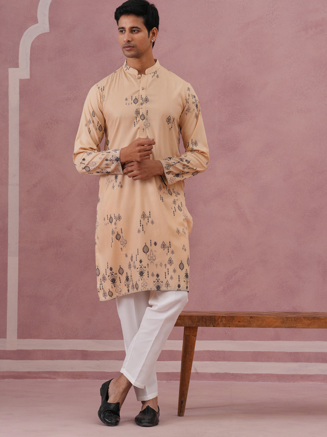 Mens Foil Printed Festive Kurta Pyjama Set