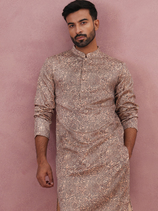 Men S Thread Work Printed Kurta Pyjama Set