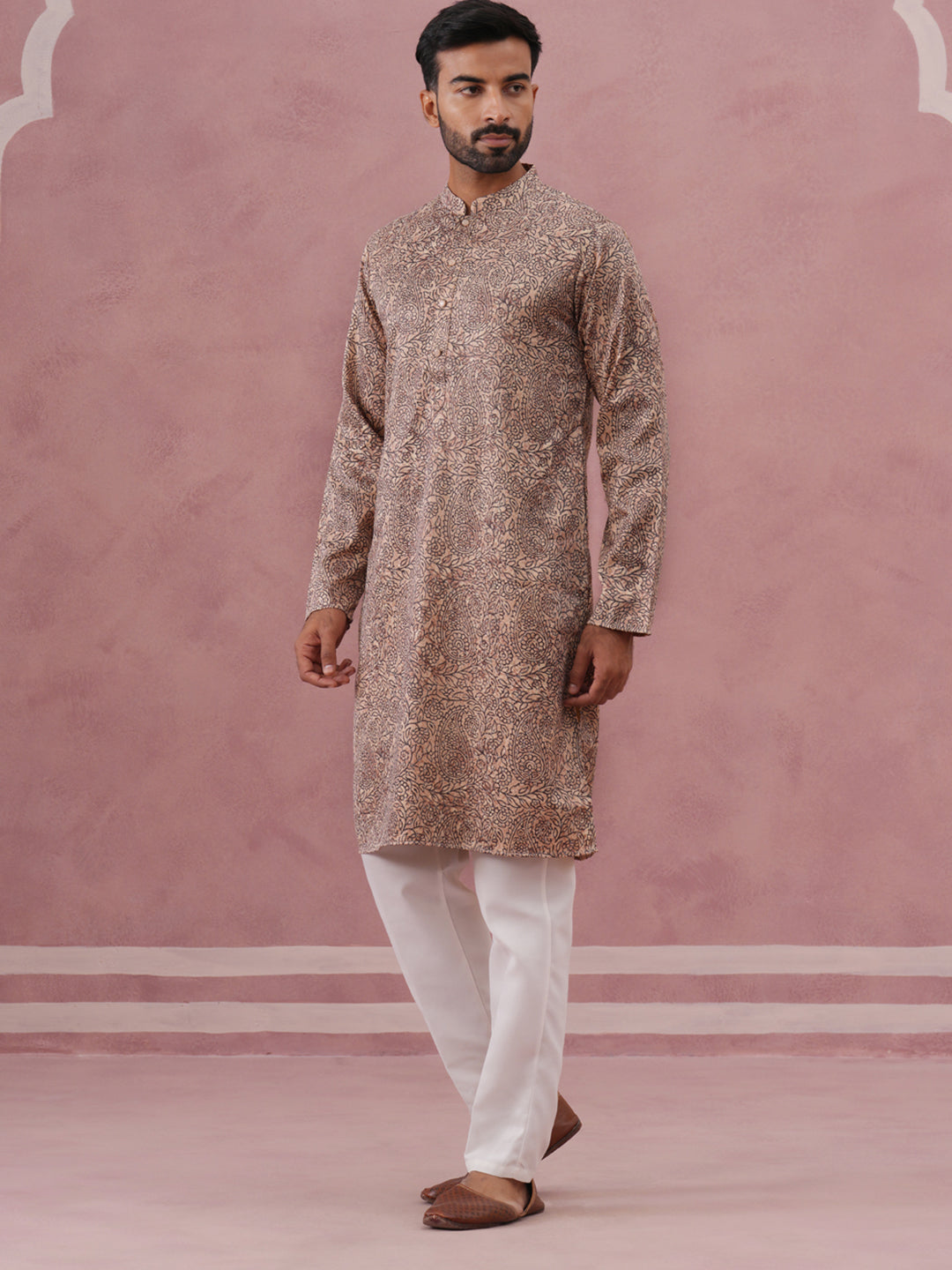 Men S Thread Work Printed Kurta Pyjama Set