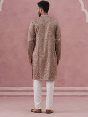 Men S Thread Work Printed Kurta Pyjama Set