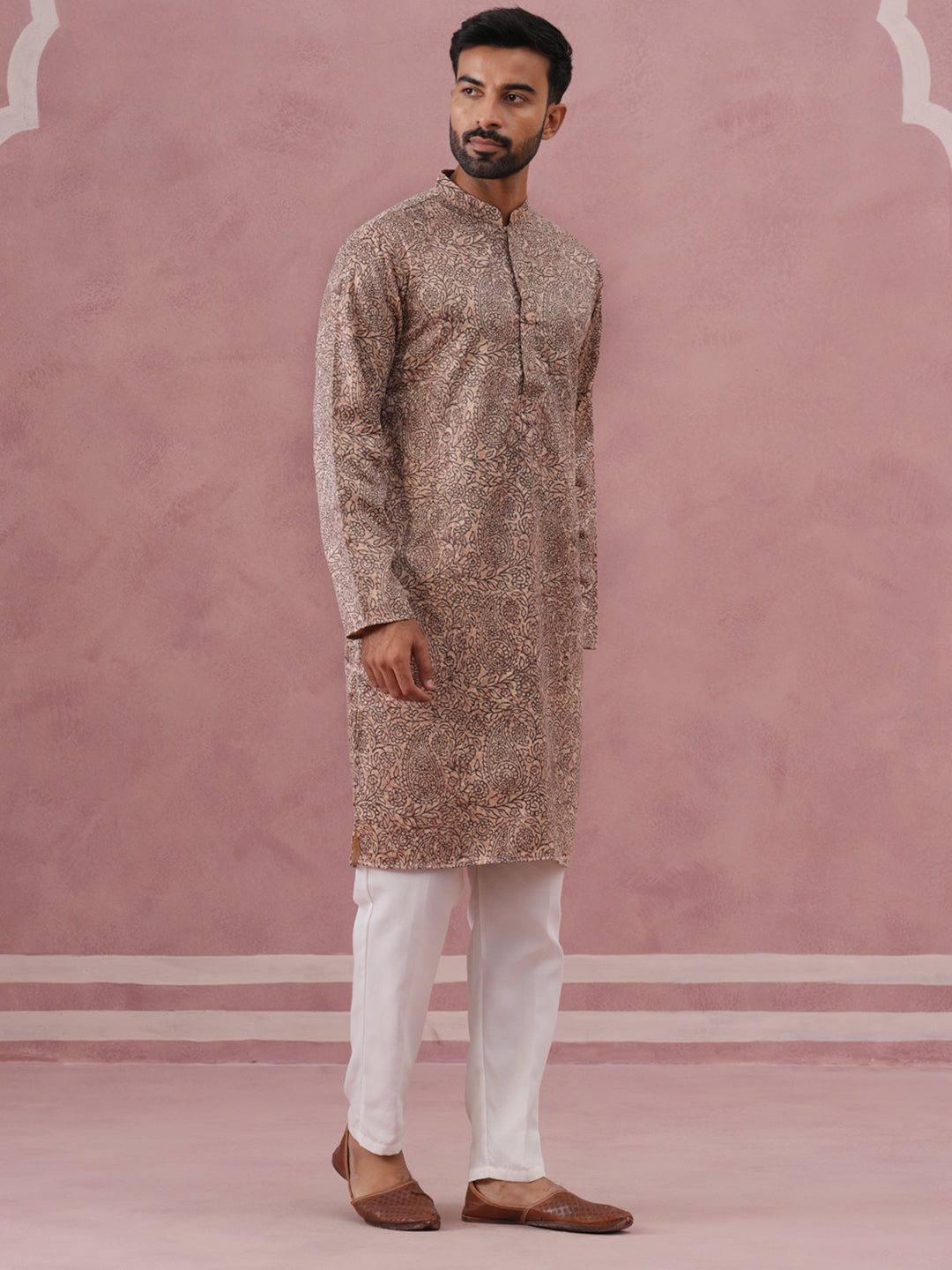Men S Thread Work Printed Kurta Pyjama Set
