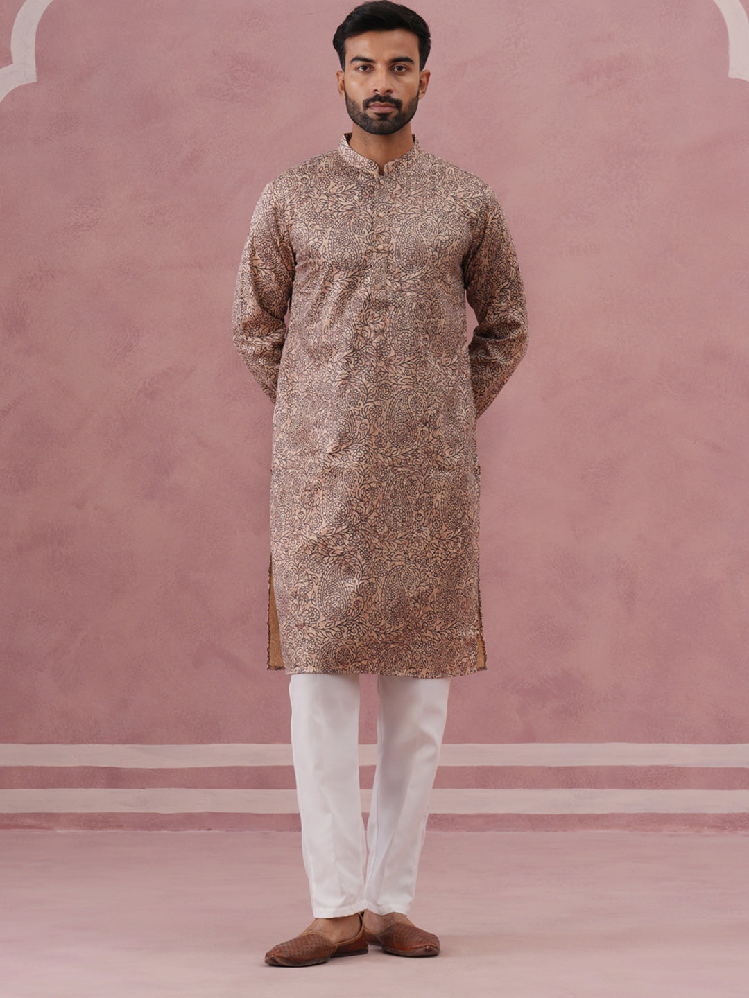 Men S Thread Work Printed Kurta Pyjama Set