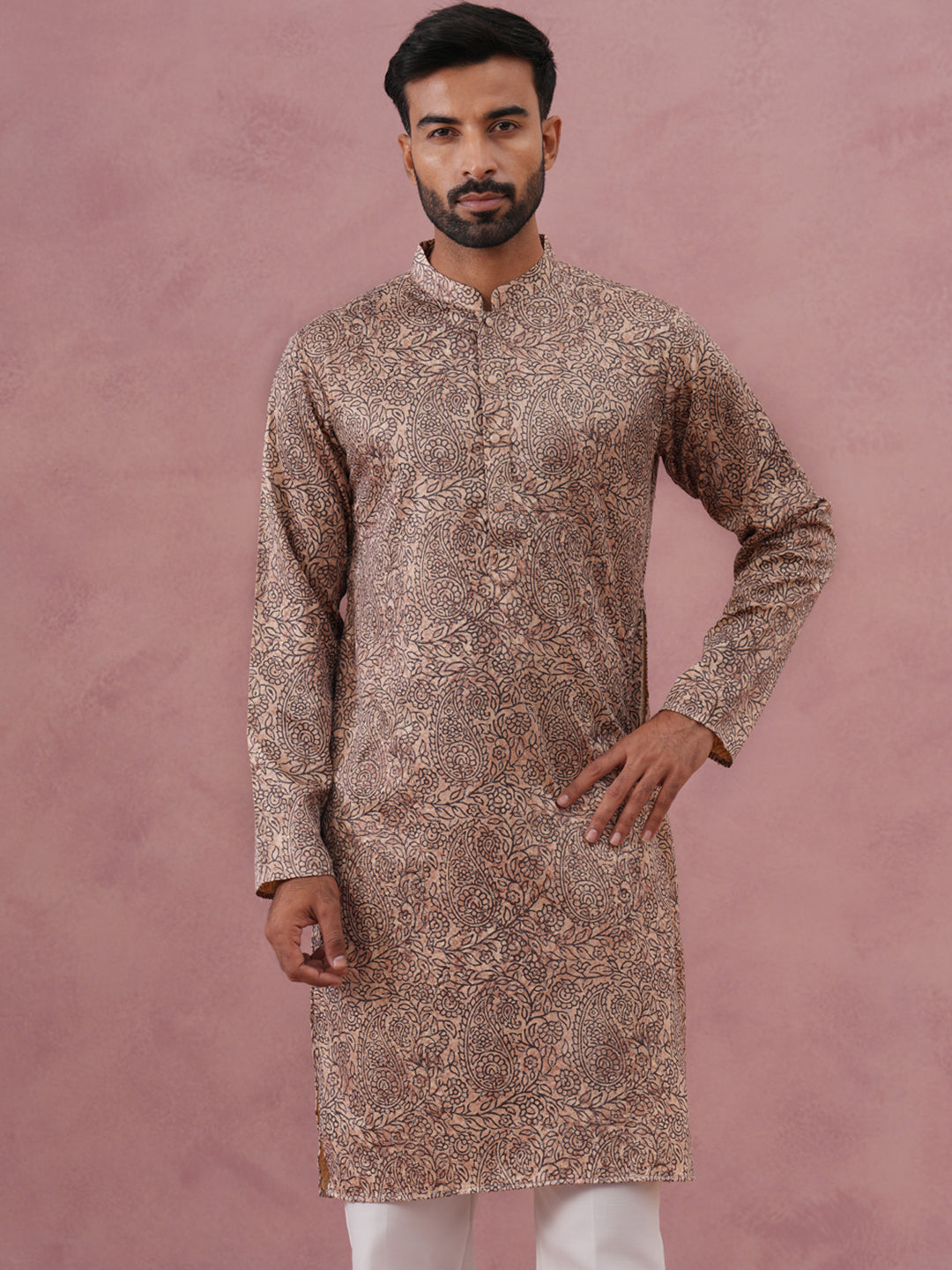 Men S Thread Work Printed Kurta Pyjama Set