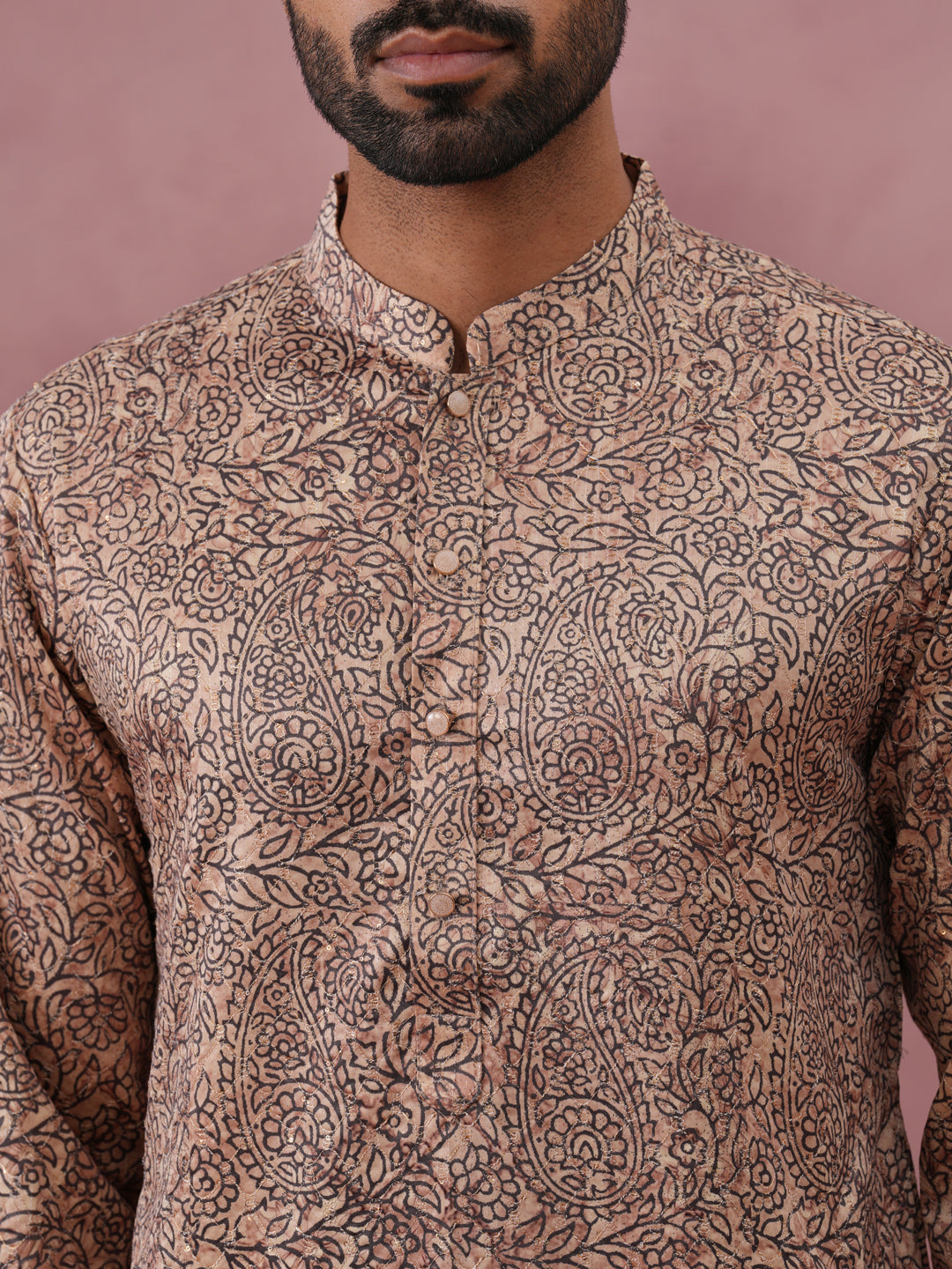 Men S Thread Work Printed Kurta Pyjama Set