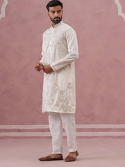 Men S Silk Blend Embroidered Kurta Pyjama Set