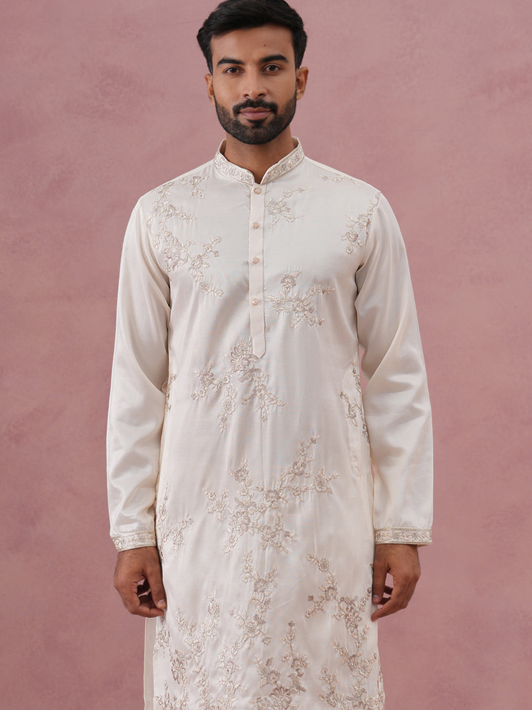 Men S Silk Blend Embroidered Kurta Pyjama Set
